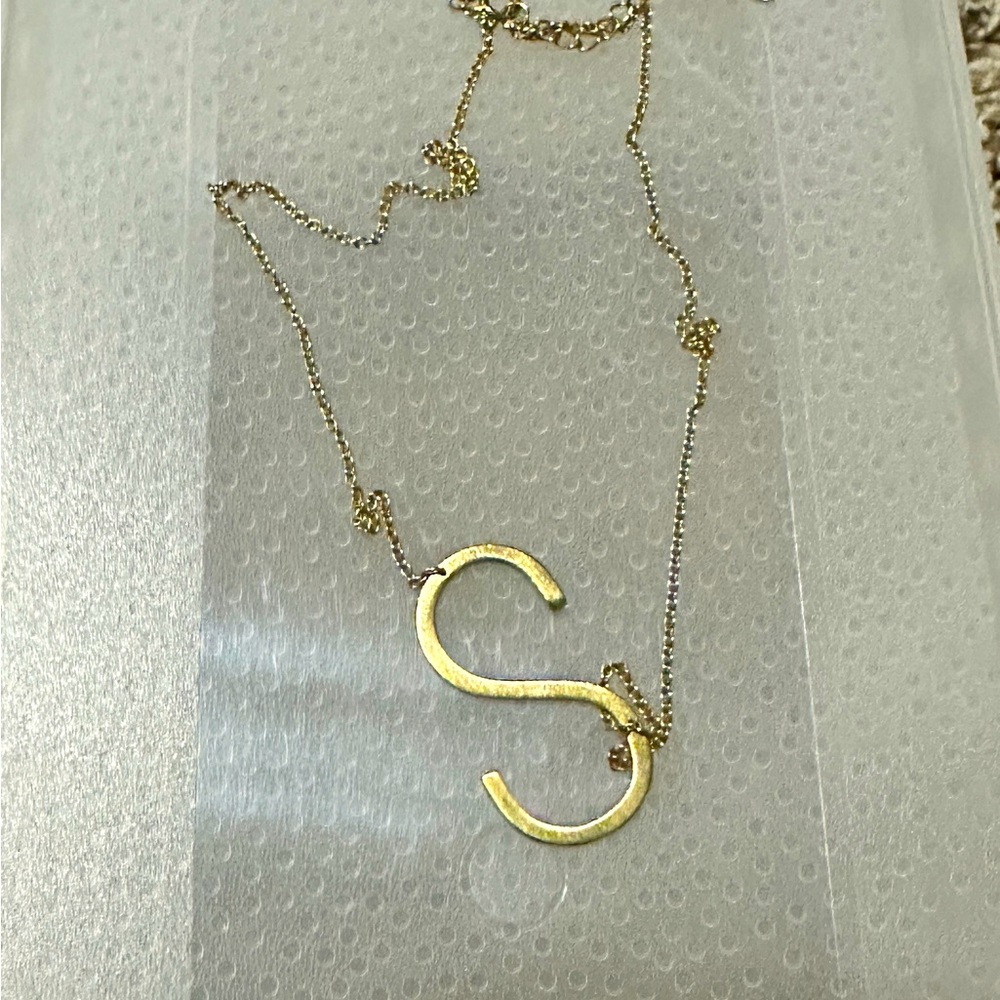 Gold S necklace. 16 in with extender